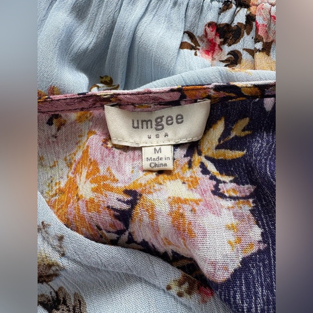Umgee Blue Floral Patchwork Romper With Pockets, Size Medium, Cottagecore, Boho - Picture 4 of 5